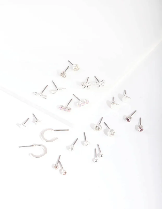 Crystal Hoop Earrings-Silver Bow & Arrow Earring 12-Pack