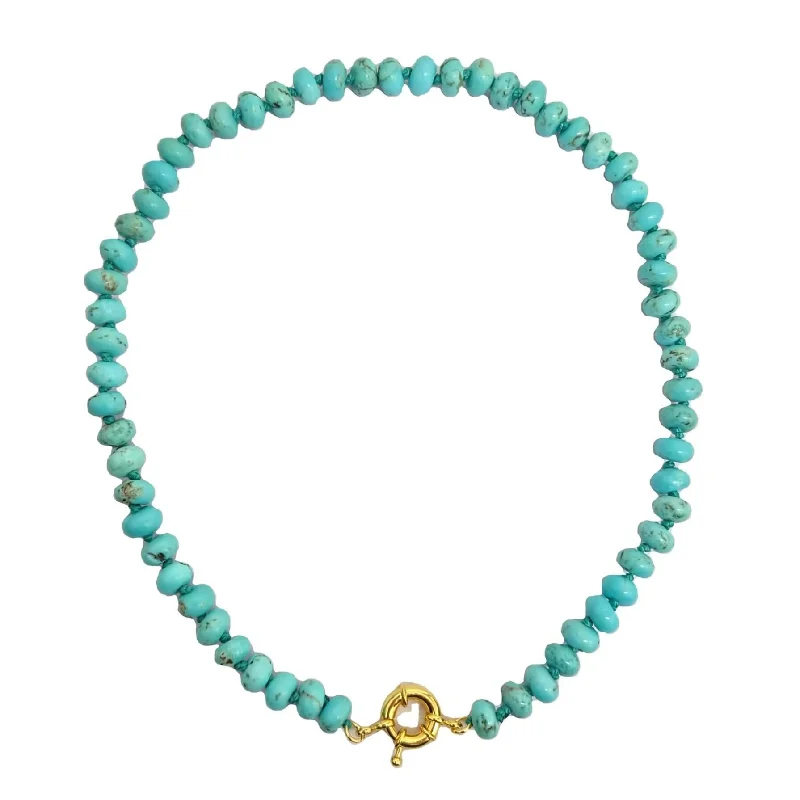 Simple Gold Pendant Necklace-Eternal Turquoise Beaded Knotted Necklace