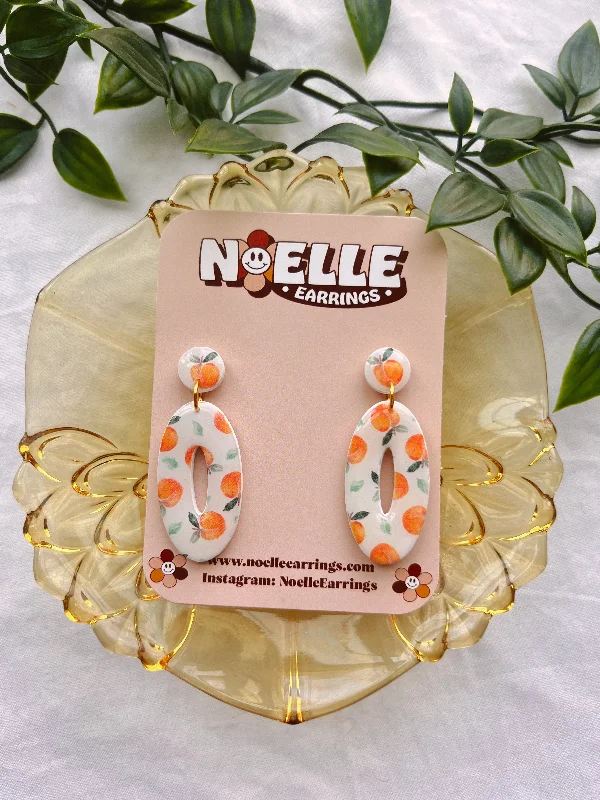 Fashionable Clip-On Earrings-Oval Peach Patterned Earrings