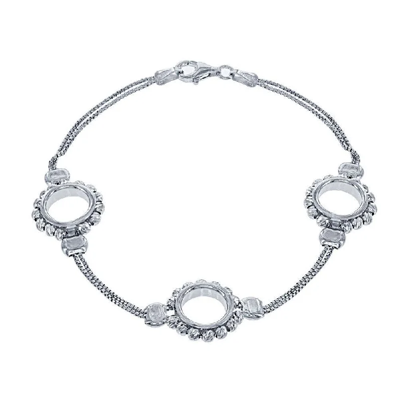 Women’s Charm Bracelet-Sterling Silver Double Chain with Open Circle Bracelet, 7.5"