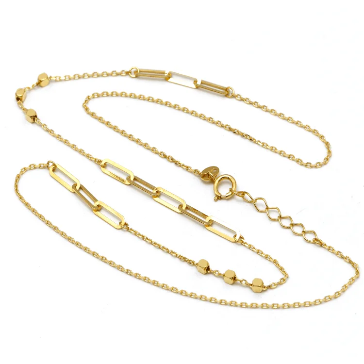 Vintage Style Necklace-Real Gold Paper Clip With Cube Beads Necklace (45 C.M) 7795 N1377