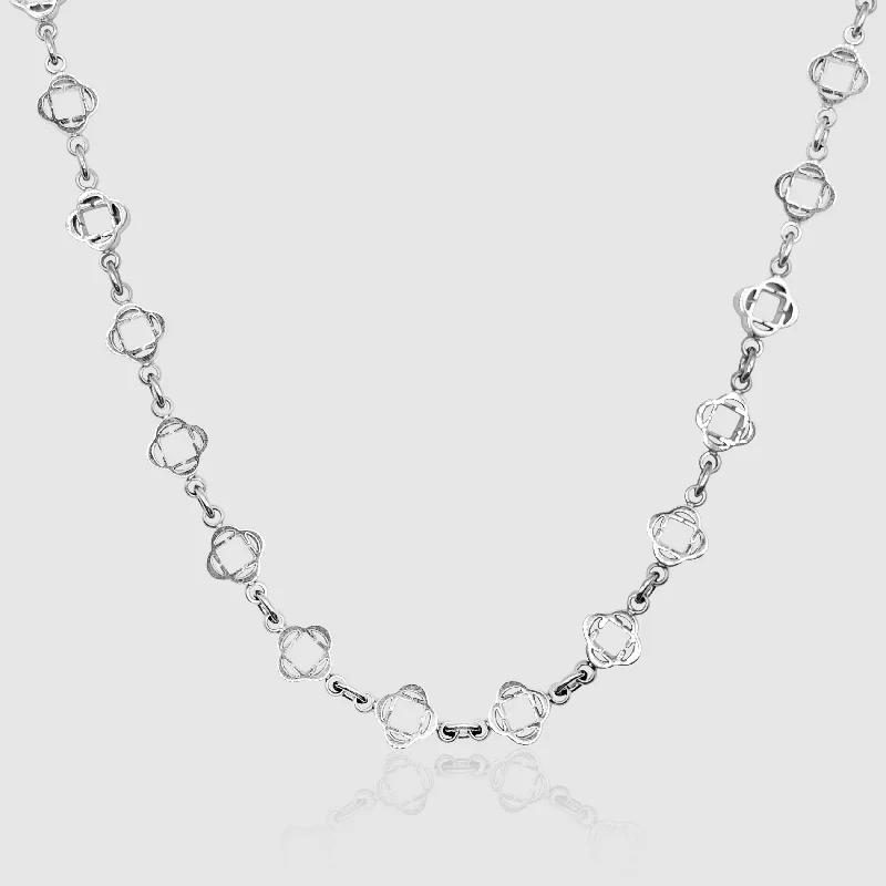 Sterling Silver Necklace-Clover Link Necklace (Silver)