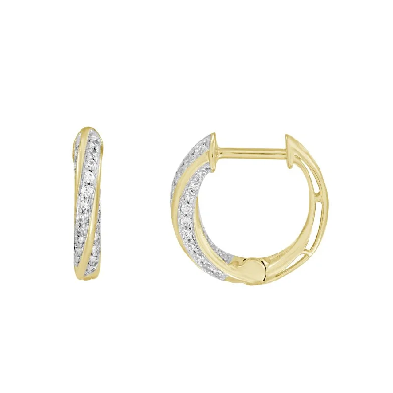 Sparkling Diamond Earrings-LADIES HOOP EARRINGS 0.25CT ROUND DIAMOND 10K YELLOW GOLD