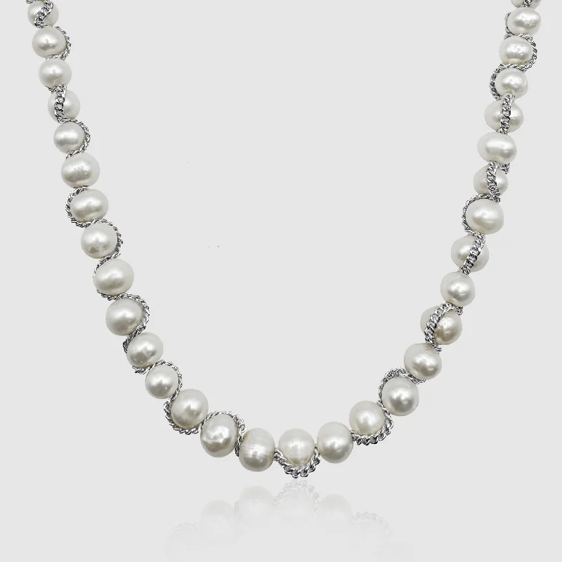 Handmade Pearl Necklace-Chain Wrap Real Pearl Necklace (Silver)