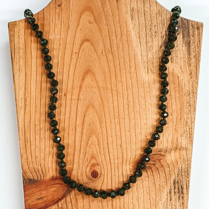 Simple Pearl Necklace-36 Inch Long Layering 8mm Crystal Strand Necklace in Olive Green