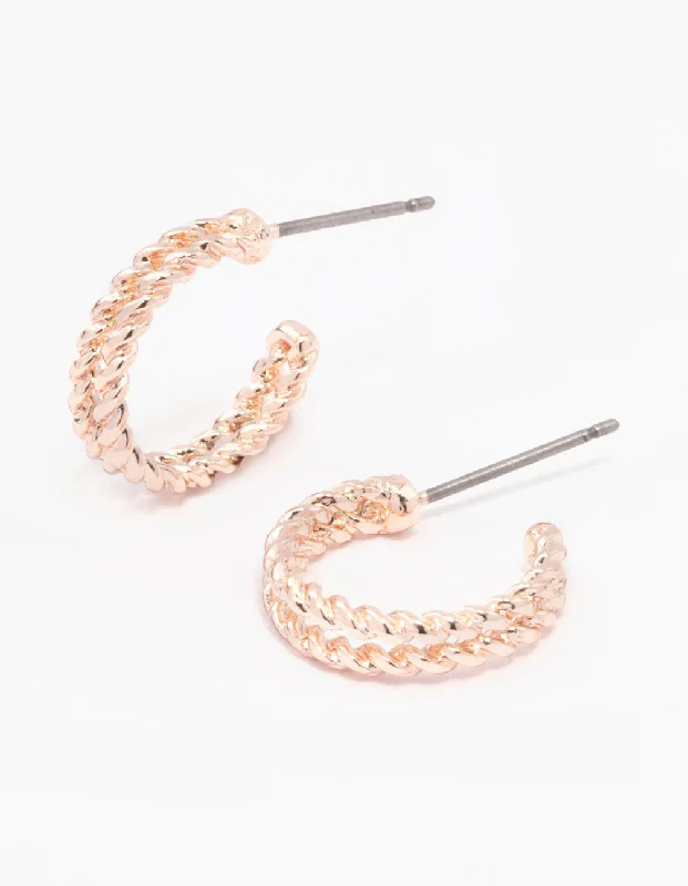 Oval Dangle Earrings-Rose Gold Double Twisted Huggie Earrings