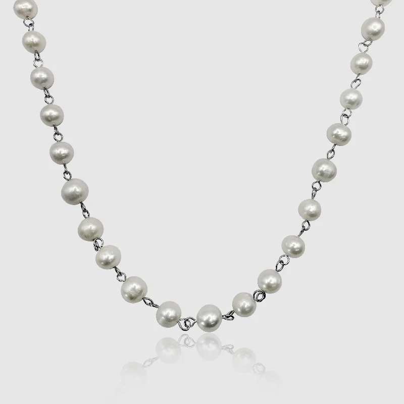 Silver Infinity Pendant Necklace-Chained Real Pearl Necklace (Silver)