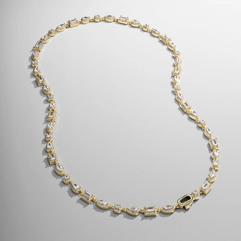 Layered Crystal Necklace-Mixed Cluster Linked Necklace (Gold)