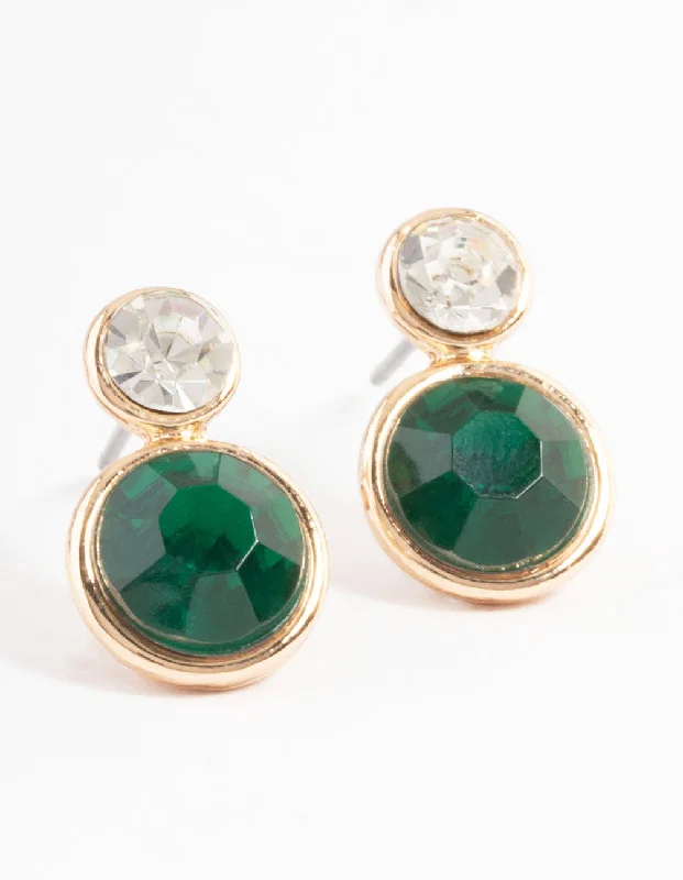 Fashionable Chandelier Earrings-Green Two Stone Round Stud Earrings