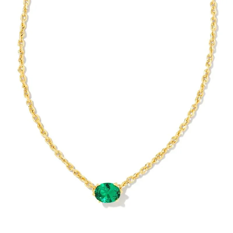 Long Diamond Necklace-Kendra Scott | Cailin Gold Pendant Necklace in Green Crystal