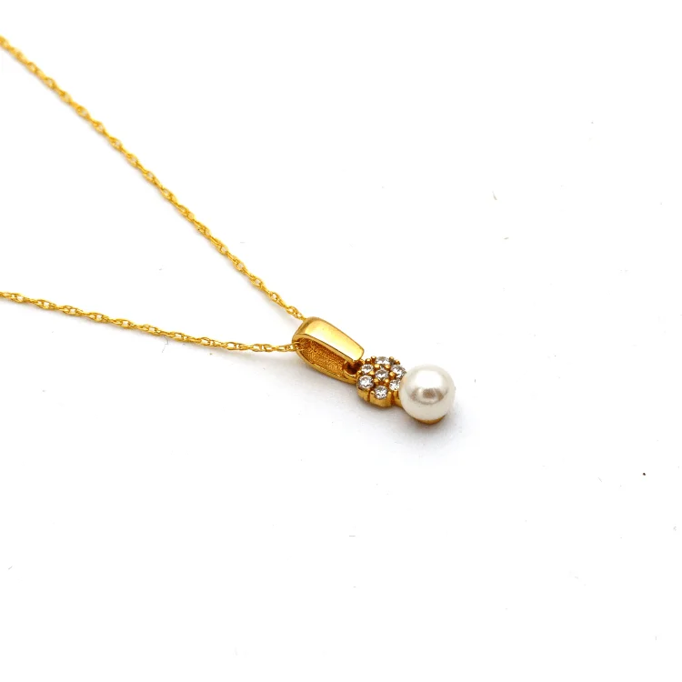 Custom Gold Necklace-Real Gold Pearl Stone Necklace 0275 CWP 1758