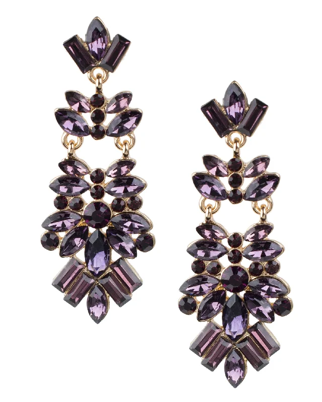 Geometric Stud Earrings-Purple Crystal Cluster Earrings