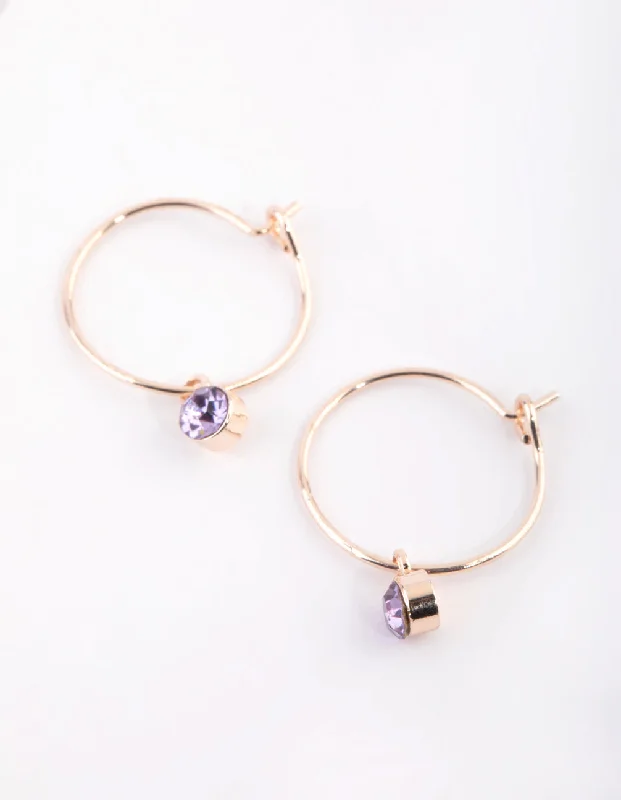 Funky Statement Earrings-Purple Diamante Huggie Hoop Earrings