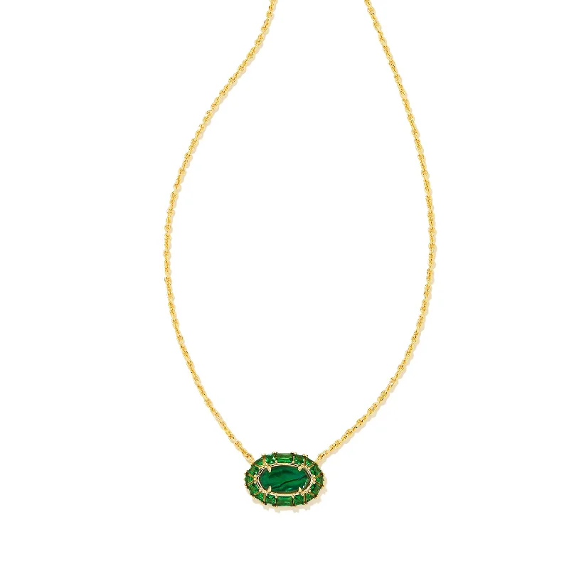 Vintage Gemstone Necklace-Kendra Scott | Elisa Gold Crystal Frame Short Pendant Necklace in Kelly Green Illusion