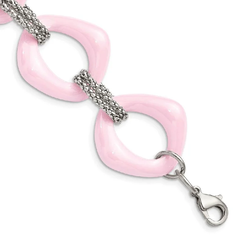 Minimalist Bracelet for Women-Stainless Steel Pink Ceramic Link Bracelet