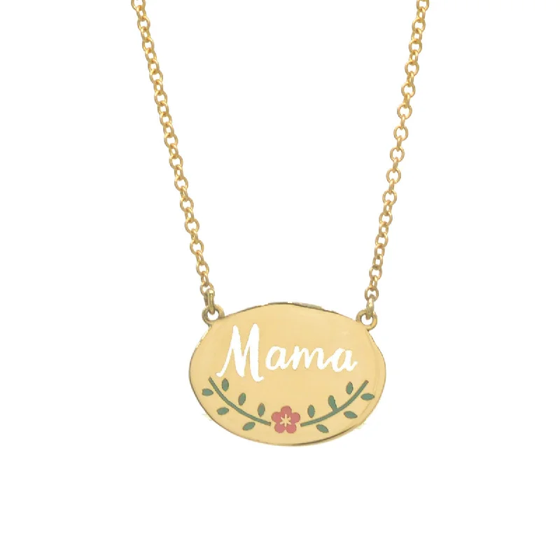 Multi-Strand Silver Necklace-Enamel Floral Mama Signet Necklace