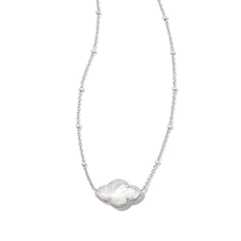 Silver Chain Necklace for Bride-Kendra Scott | Abbie Silver Pendant Necklace in Ivory Mother of Pearl