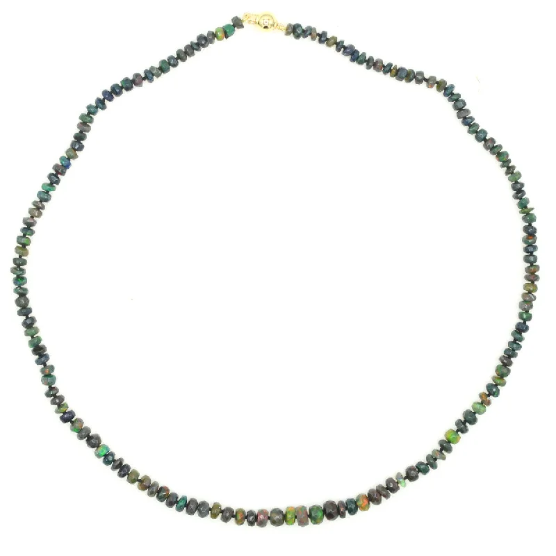 Modern Beaded Necklace-Beaded Mini Ethiopian Opal Necklace - Black with Rainbow Flashes