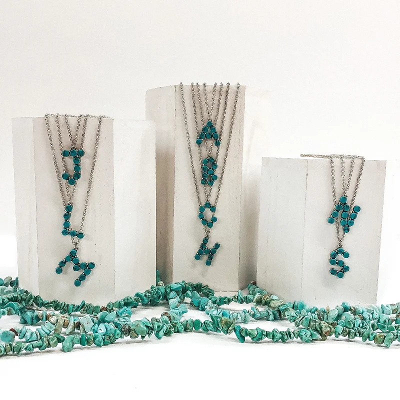 Layered Crystal Pendant Necklace-Mini Turquoise Initial Necklaces