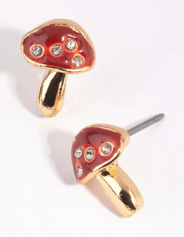 Double-Sided Earrings-Gold Mushroom Stud Earrings