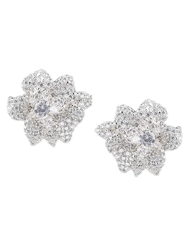 Handmade Boho Earrings-3D Pave Flower Earrings