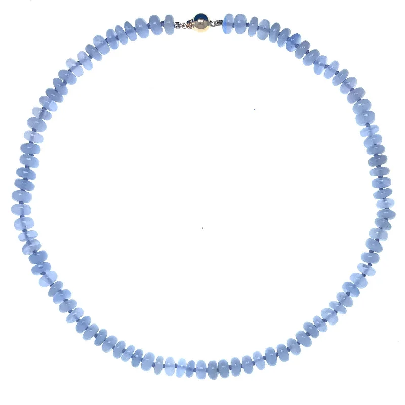 Simple Birthstone Necklace-Beaded Blue Chalcedony Necklace