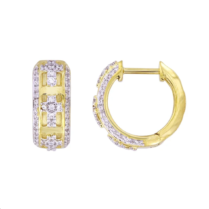 Gold-Plated Hoop Earrings-LADIES HOOPS EARRINGS 0.33CT ROUND DIAMOND 10K YELLOW GOLD