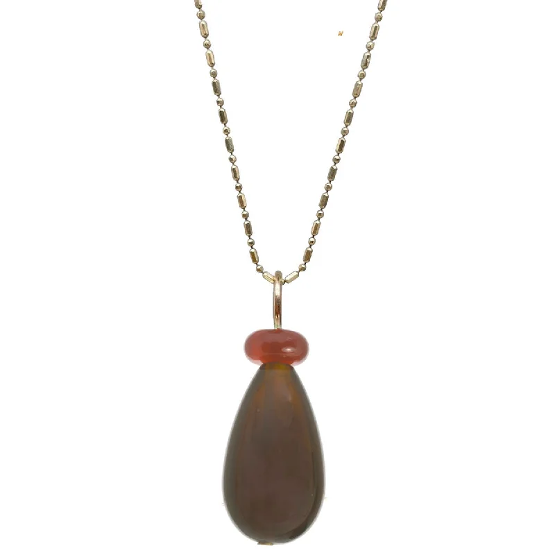 Cute Crystal Necklace-Lucky Pom Charm Carnelian Smoky Quartz