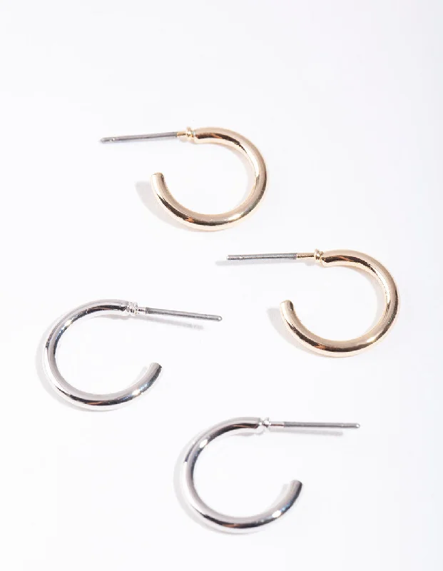 Large Statement Earrings-Mixed Metal 10mm Hoop Earring Pack