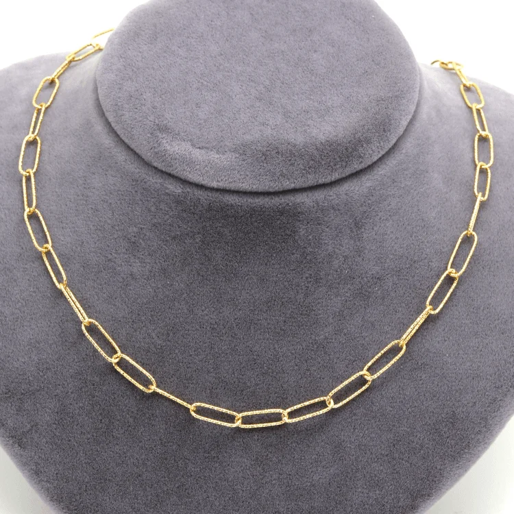 Chunky Necklace for Women-Real Gold Paper Clip Glittering Chain Necklace 1423 (45 C.M) CH1189