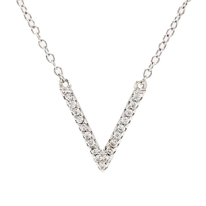 Double Layer Necklace-SS Large V Initial CZ Necklace