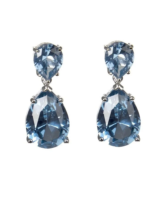 Glittery Hoop Earrings-Aquamarine Double Pear Drop Earrings