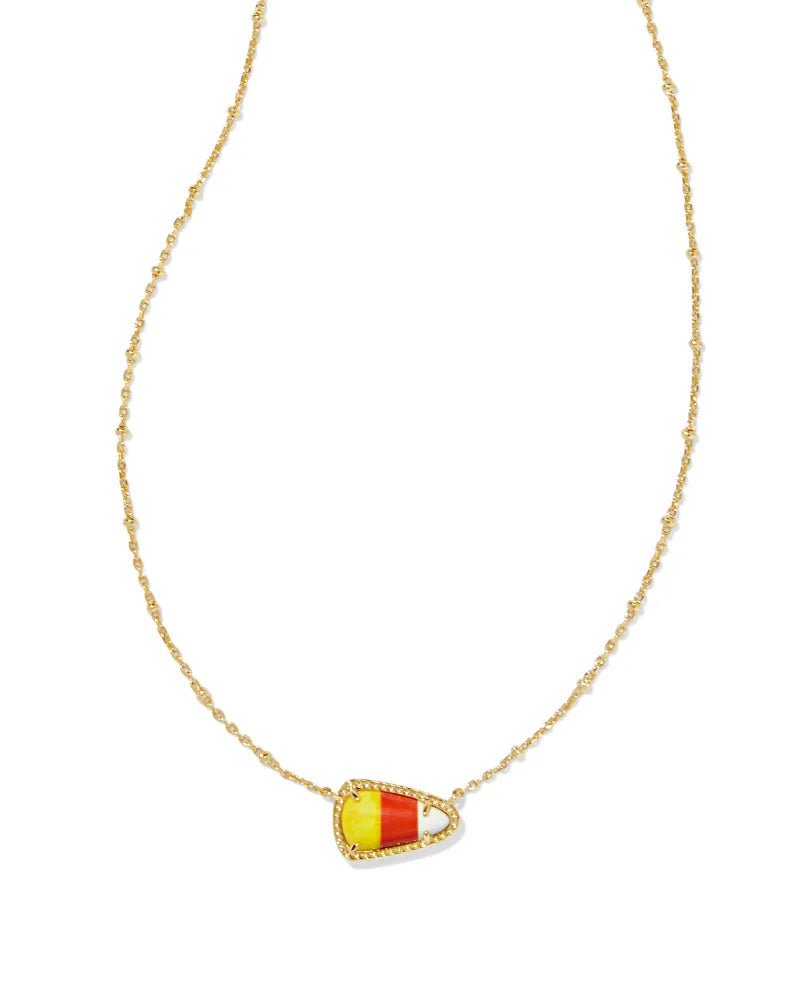 Birthstone Necklace-Kendra Scott | Candy Corn Gold Short Pendant Necklace in Candy Corn Magnesite