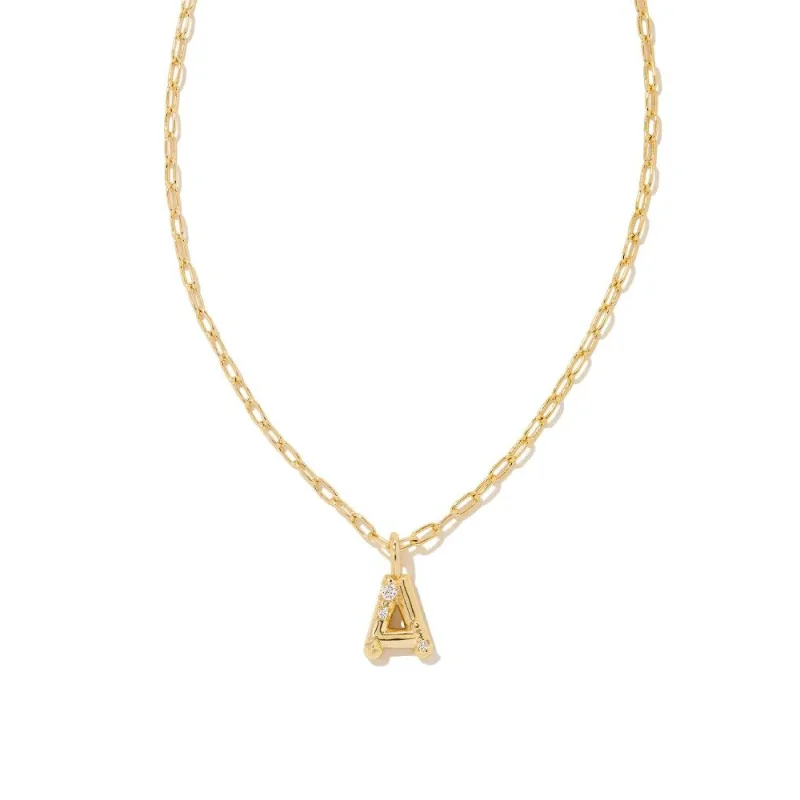 Unique Silver Chain Necklace-Kendra Scott | Crystal Initial Letter Gold Short Pendant Necklace in White Crystal