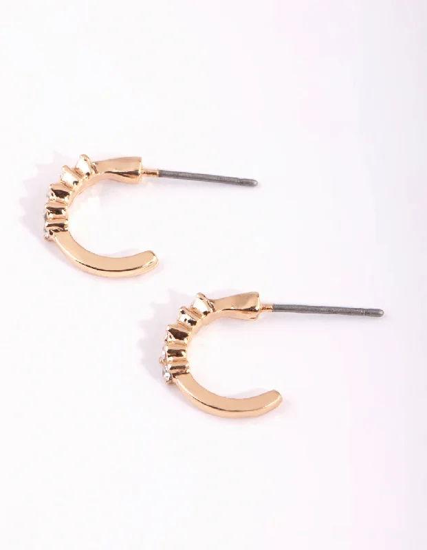 Luxurious Gold Earrings-Gold Micro Diamante Hoop Earrings