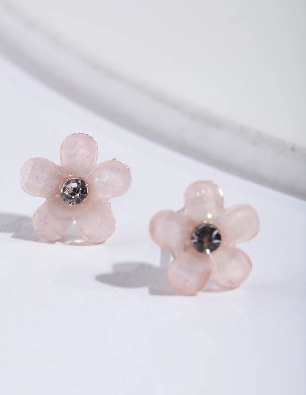 Custom Earrings for Gift-Pink Pretty Flower Stud Earrings