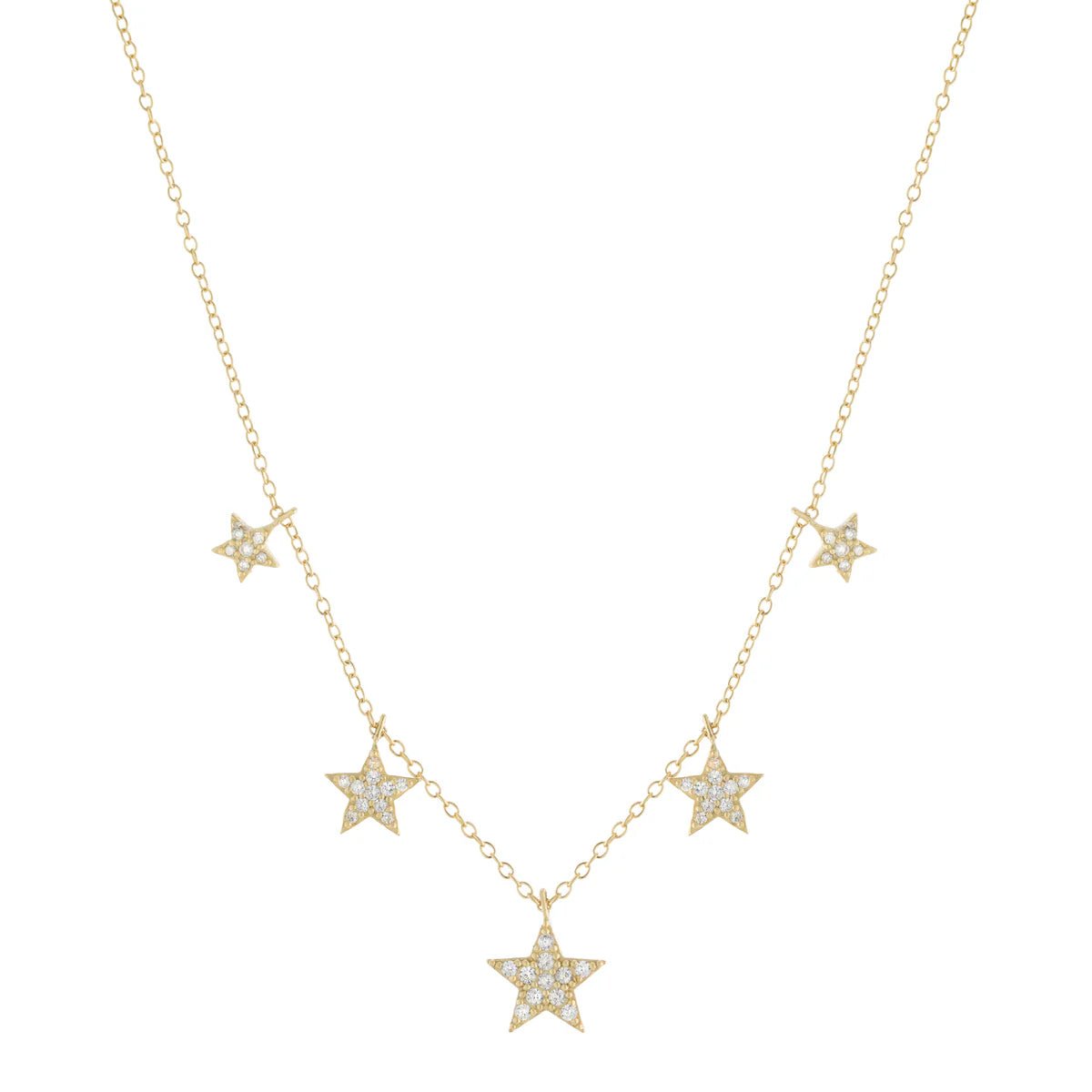 Long Gold Necklace-YGP Sterling 18" CZ 5 Star Necklace