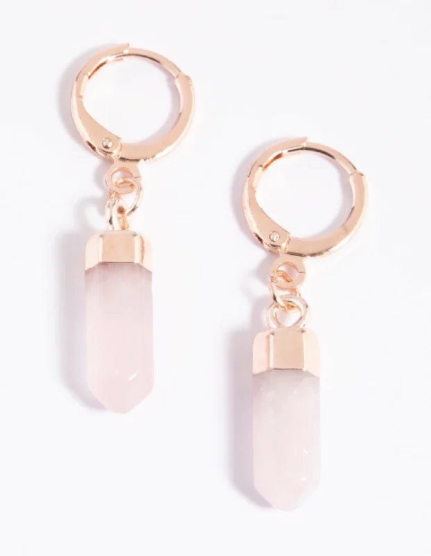 Stylish Stud Earrings-Rose Quartz Huggie Hoop Earrings